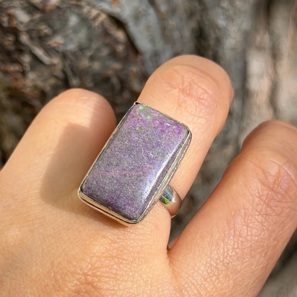 Size 7.5 925 silver plated rectangular purpurite‎ ring 0480